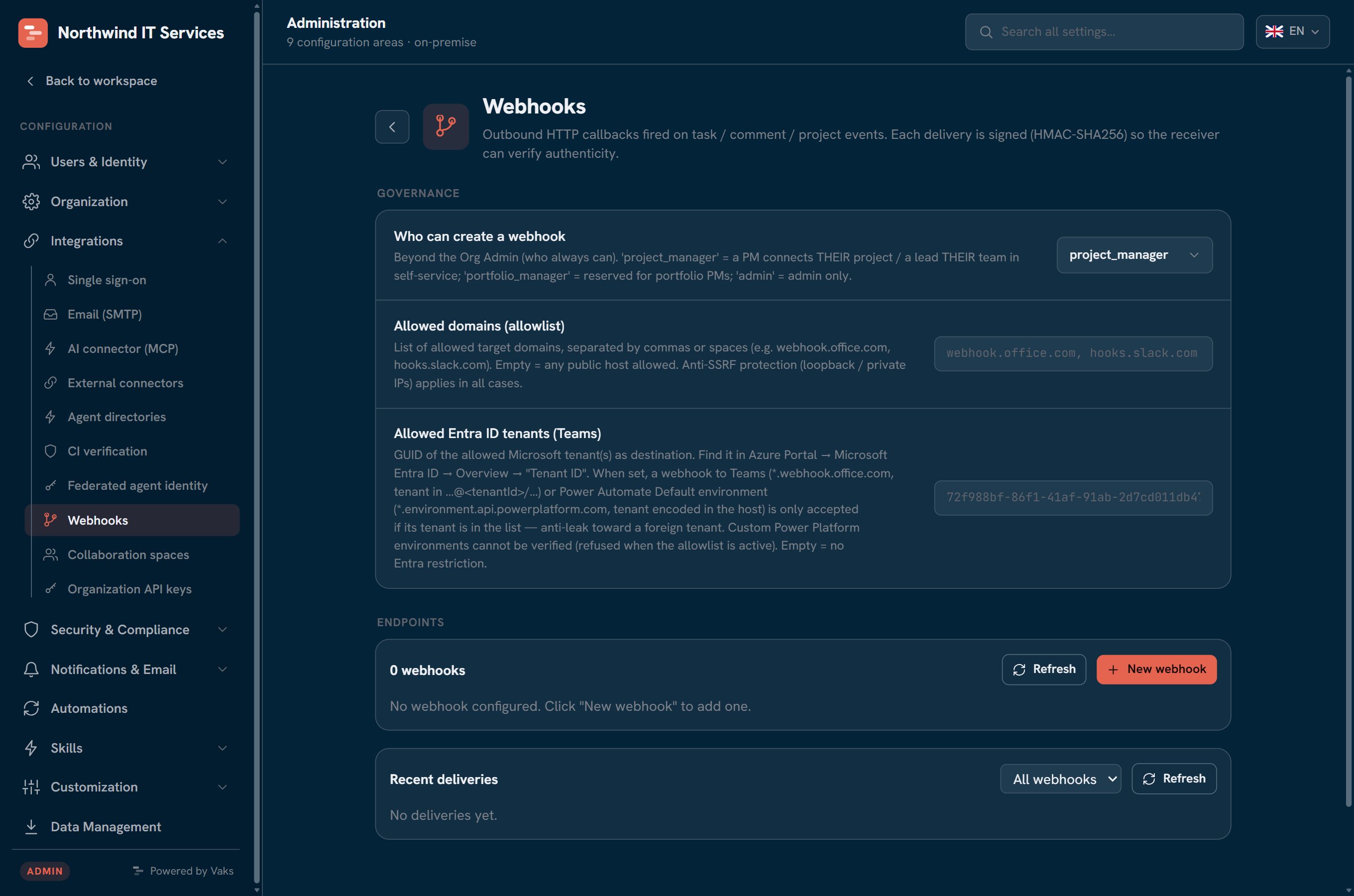 Admin: webhook management