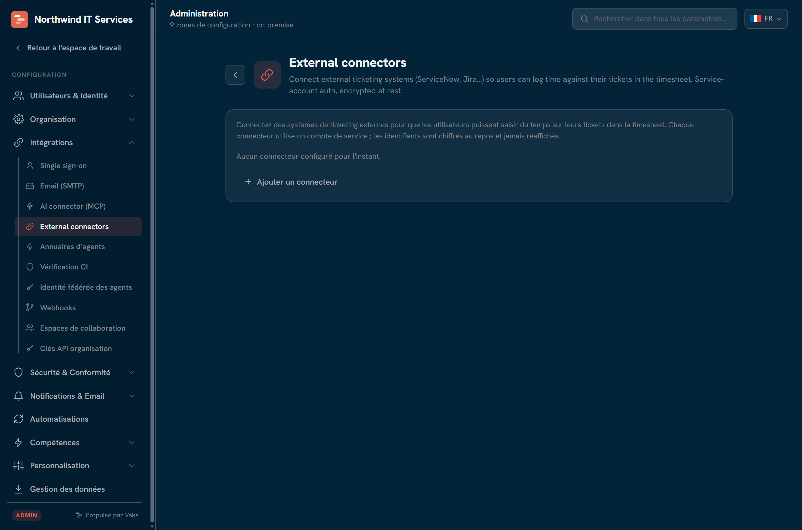 Admin : connecteurs externes de ticketing